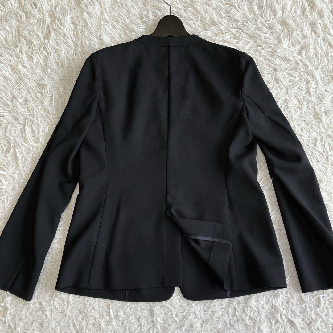 極美品 INDIVI 洗える ノーカラージャケット パンツスーツ ブラック 40