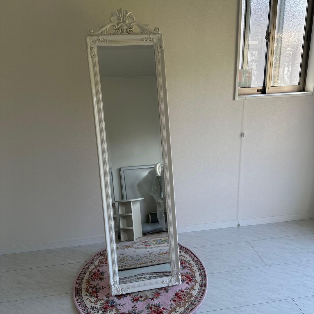 送料込み☆姿見☆ホワイト　可愛いミラー