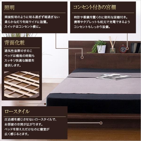 シングルベッド　宮、照明、コンセント、ポケットコイルスプリングマットレス付き