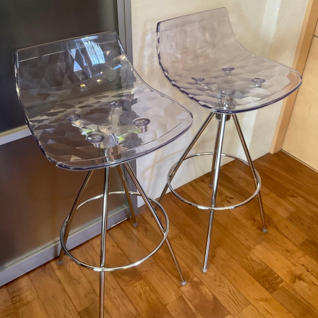 ゆ*す様 イタリア製 カルガリス ダイヤモンド パターン クリア スツール 2脚