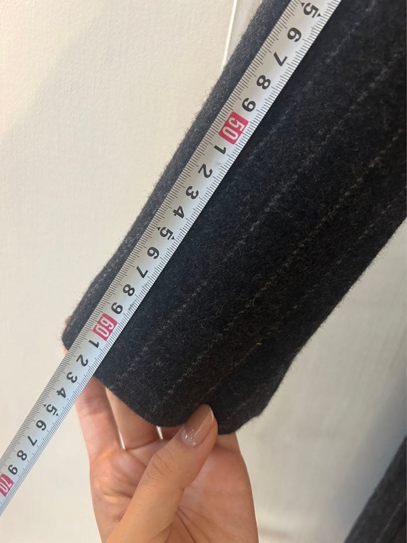 【新品】スーツセレクト　チェスターコート/グレー×ホワイトストライプ