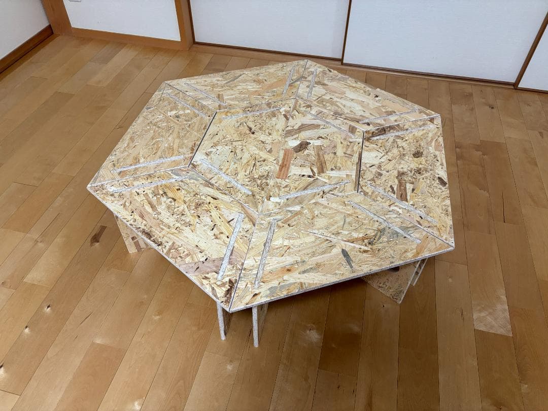 中サイズ OSBボード ヘキサゴン ヘキサテーブル 囲炉裏テーブル 組み立て式