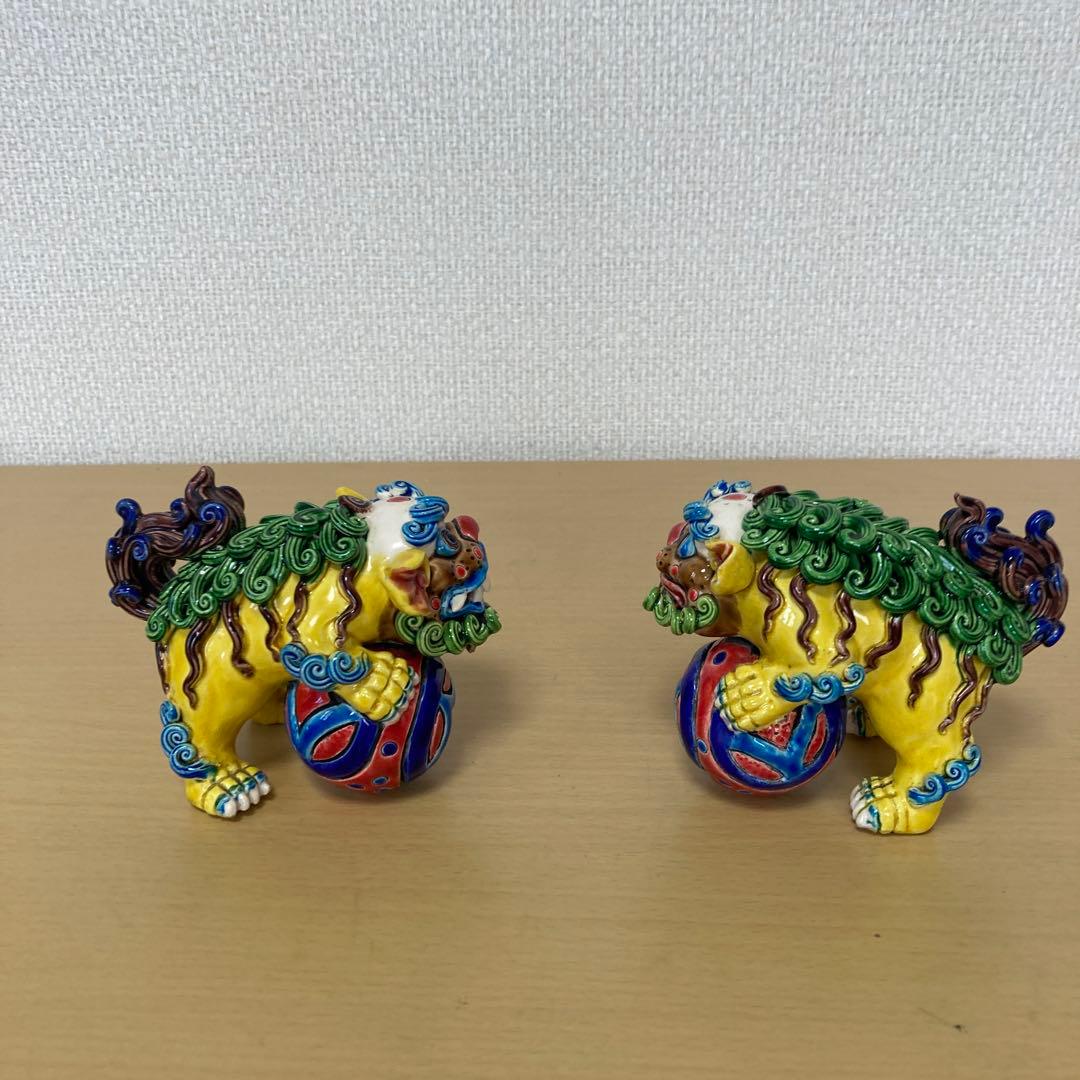 多色 獅子像 陶器 置物　インテリア　中古品