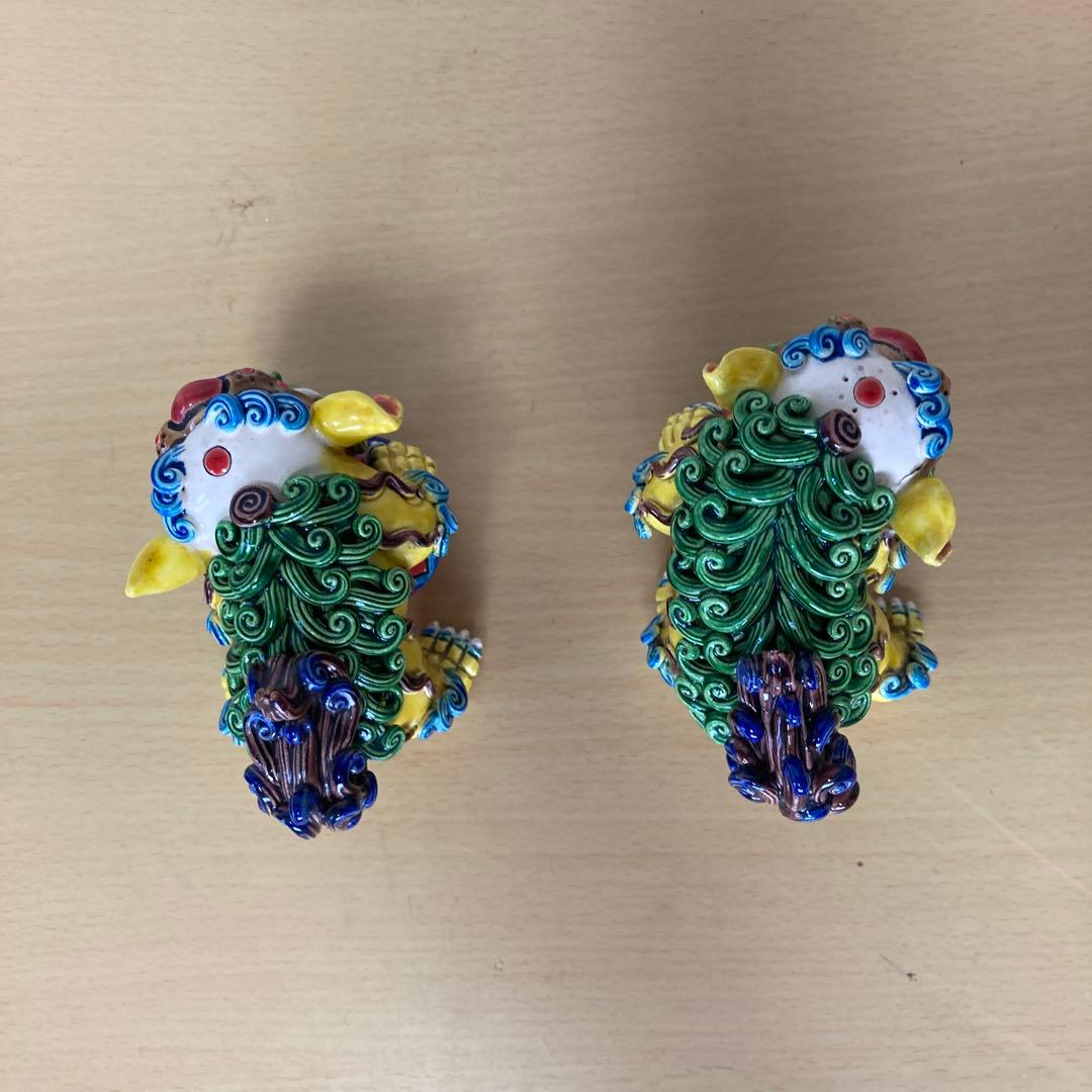 多色 獅子像 陶器 置物　インテリア　中古品