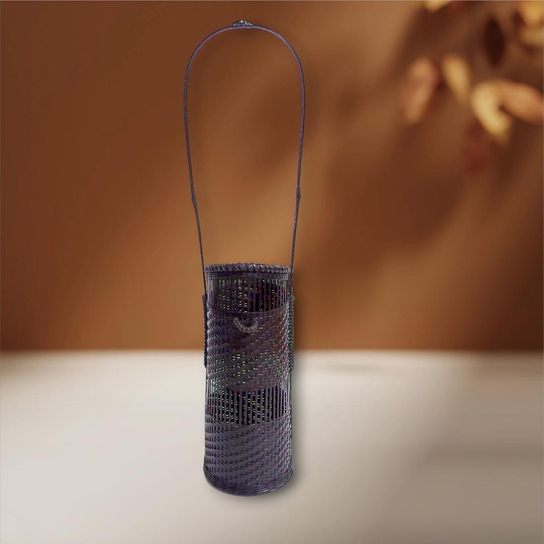 未使用品 渡辺竹清作・手付 籠花入れ・花器・花瓶・伝統工芸