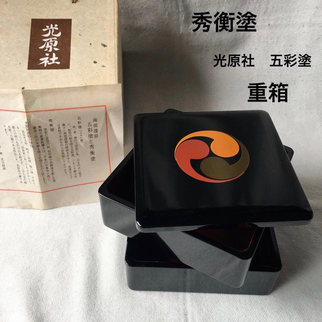 光原社　秀衡塗　重箱　お重　ニ段重　五彩塗　ヴィンテージ　未使用　レア