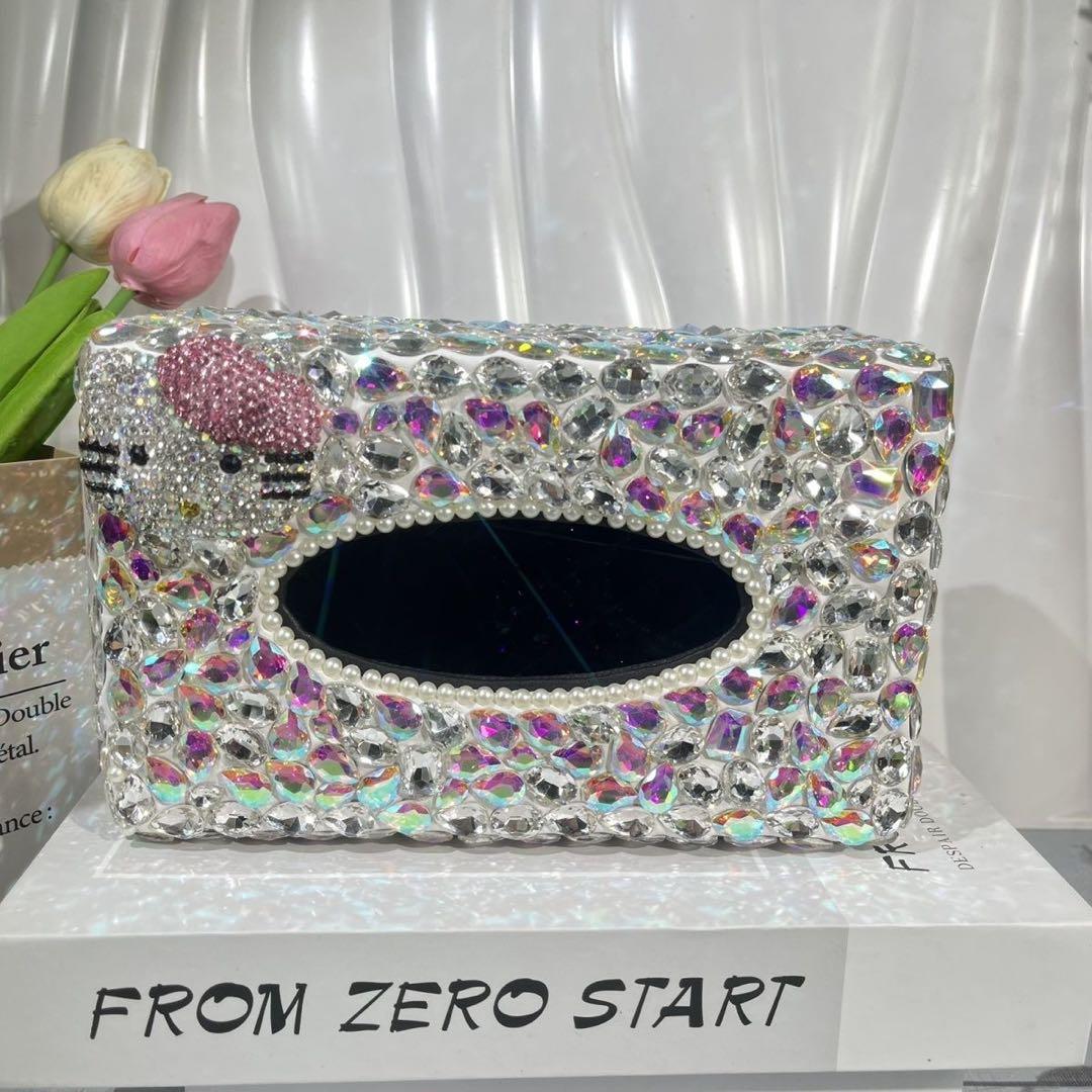 デコキティちゃん　クリスタルティッシュボックス　ホワイト