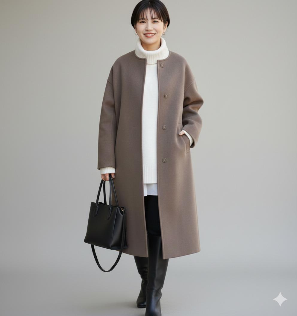 美品 ジャーナルスタンダード　スーパー140ビーバーノーカラーコート リバー