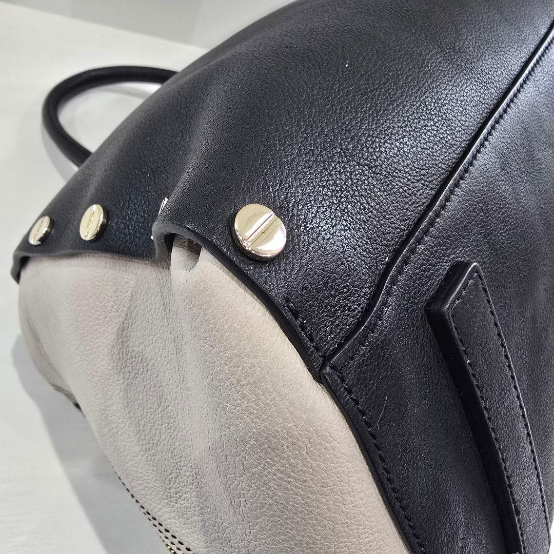 エンポリオアルマーニ ボストンバッグ レザー スタッズ バイカラー