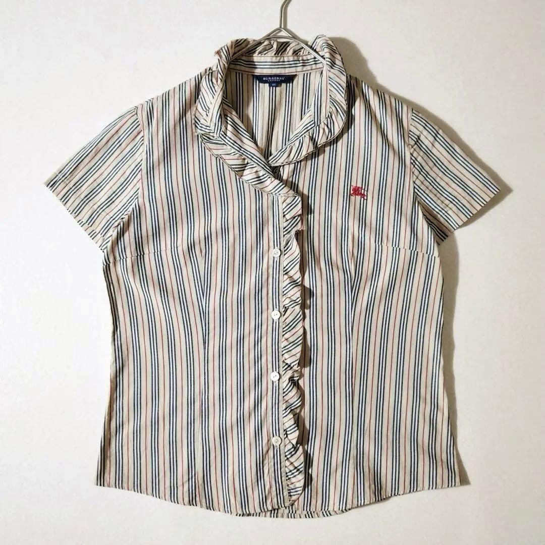 バーバリーロンドン　フリルブラウス　シャツ　ホースロゴ刺繍　三陽商会　カジュアル