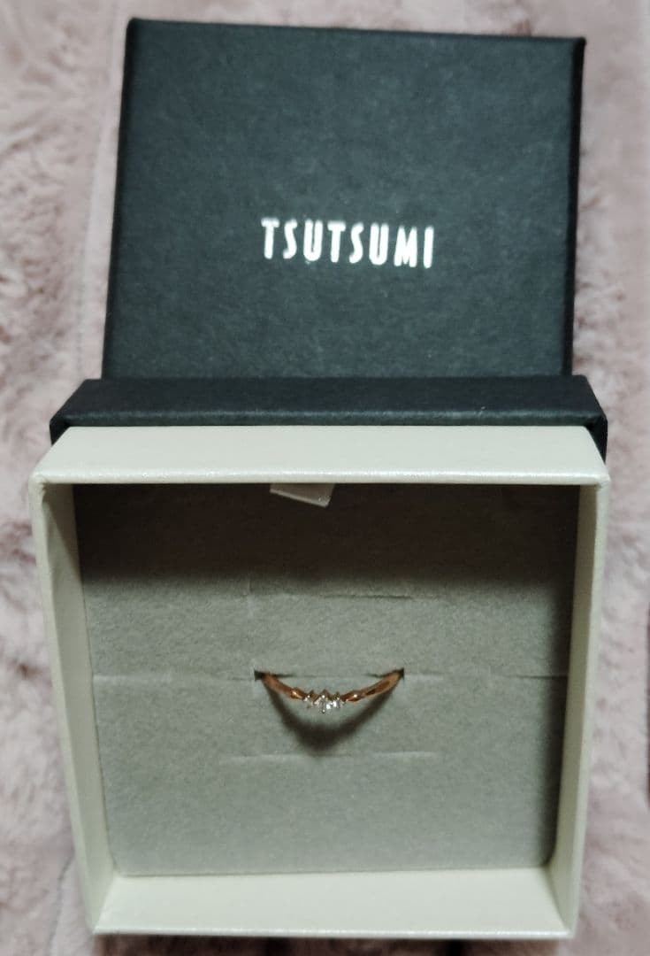 K10ピンクゴールドダイヤモンドリング　名前刻印あり　16号