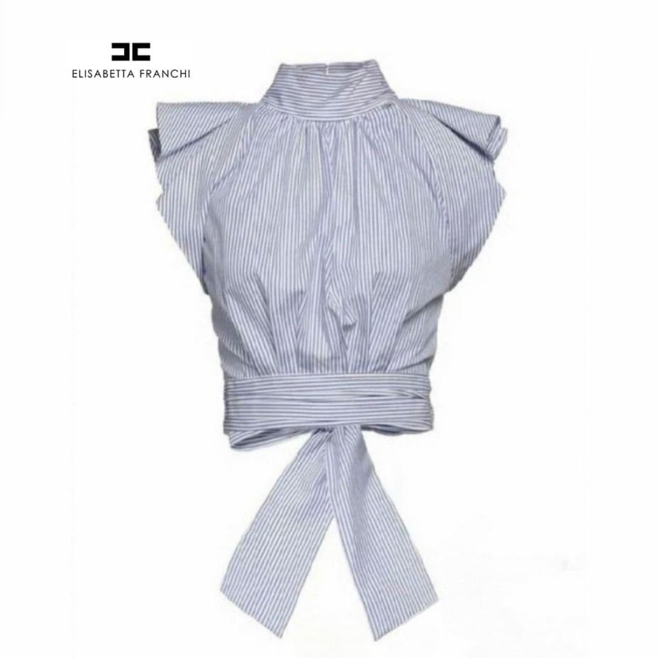 新品タグ付き エリザベッタフランキ ストライプ　背中開き シャツ 44 MLXL