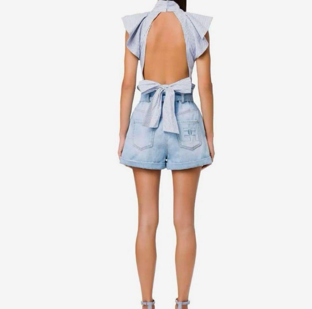 新品タグ付き エリザベッタフランキ ストライプ　背中開き シャツ 44 MLXL