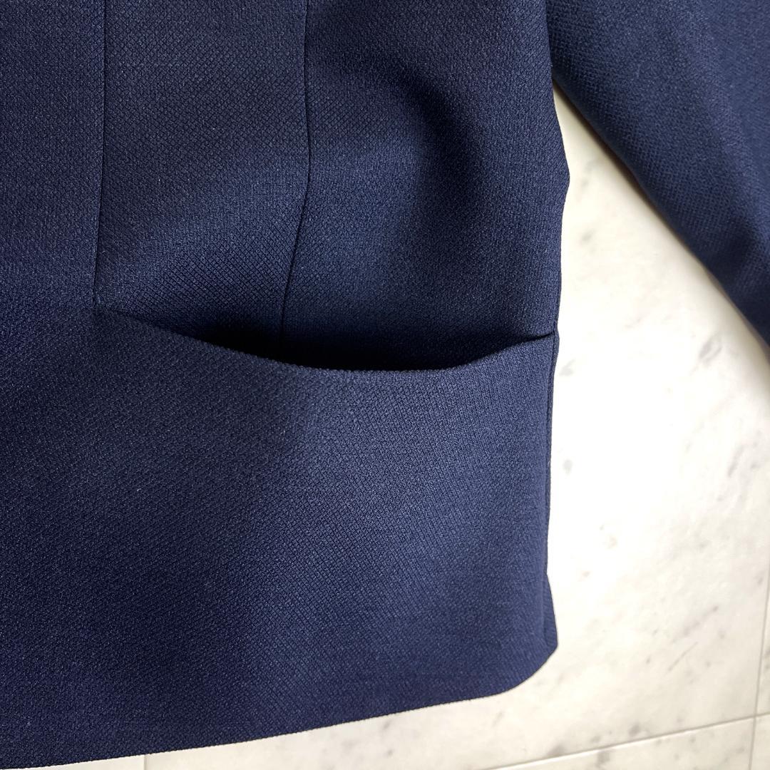 大きいサイズ 17号 ノーカラー パンツスーツ 4L ラズベリーベレット 紺色