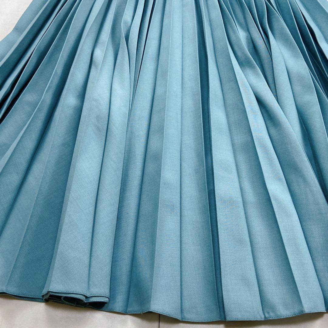 極美品 現行タグ FENDI モヘア プリーツスカート ロング ターコイズブルー