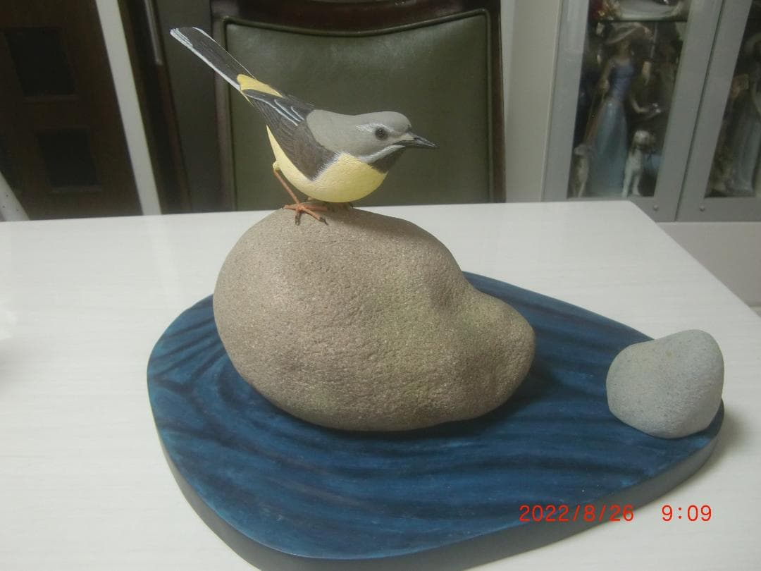 キセキレイ　 バードカービング　野鳥彫刻　木彫 美術品 　彫刻　インテリアＮ41