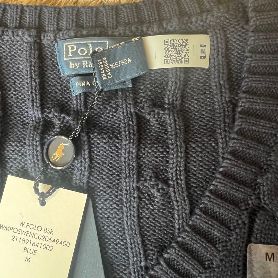 【新品タグ付】ラルフローレン ケーブルニット ネイビー レディースM Vネック