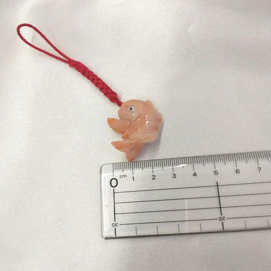 珊瑚根付け☆鯛☆ストラップ☆絹糸根付け紐