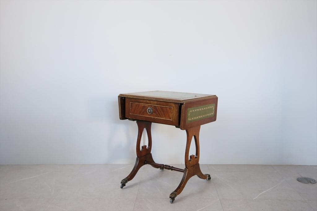 英国アンティーク木製ドロップリーフソファテーブル/折畳式机バタフライ91-219