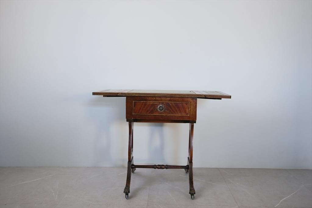 英国アンティーク木製ドロップリーフソファテーブル/折畳式机バタフライ91-219