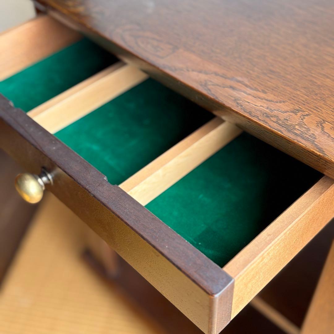 海外 サイドテーブル ワゴン オーク 真鍮取っ手 キャスター付き