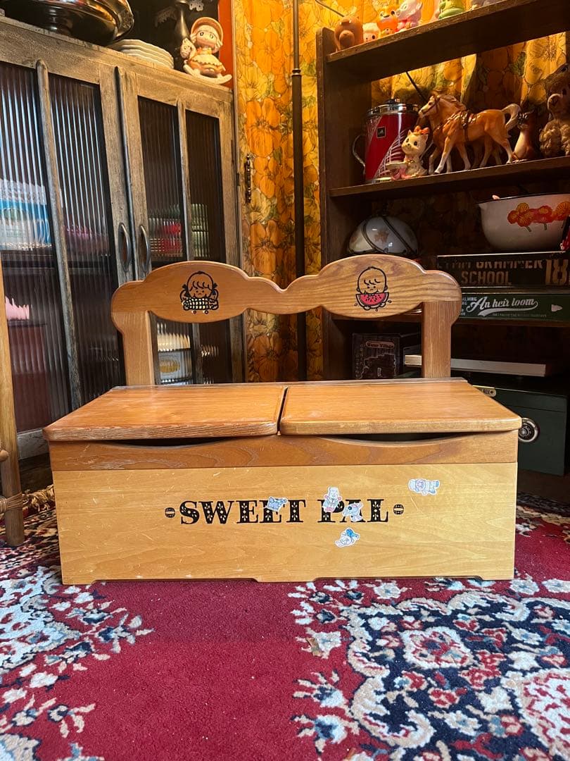 子供用 椅子 キッズベンチ 木製 昭和レトロ 当時物 インテリア 収納ボックス