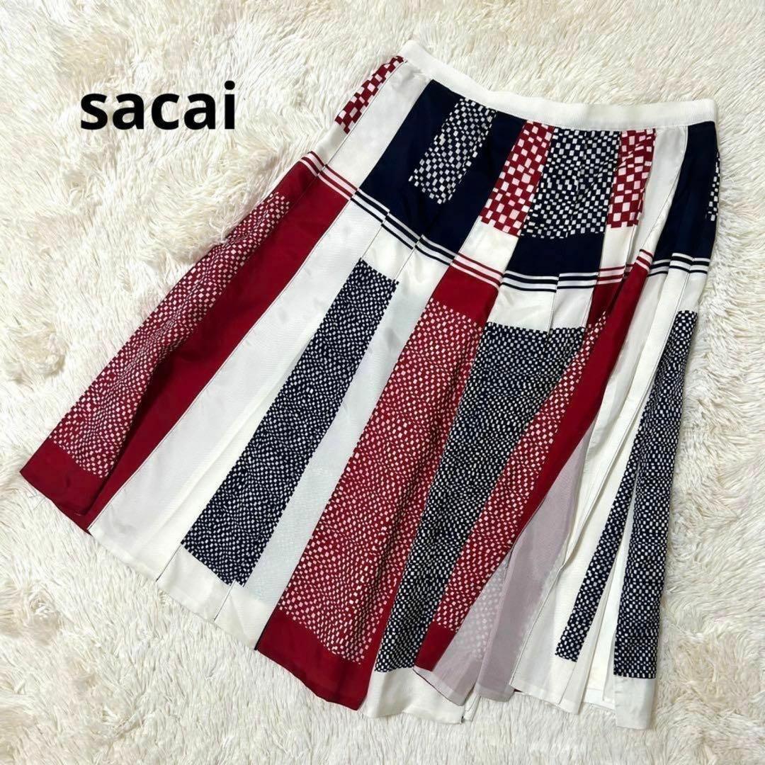 美品　サカイ　Sacai 白　チェック柄　プリーツ　キュロットスカート￼