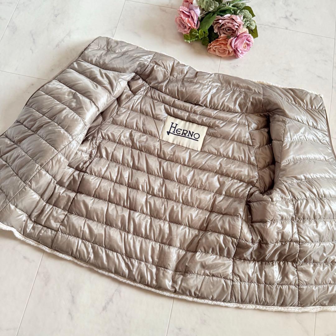 美品★HERNO ケーブルニット切替 異素材コンビ ダウンジャケット 42