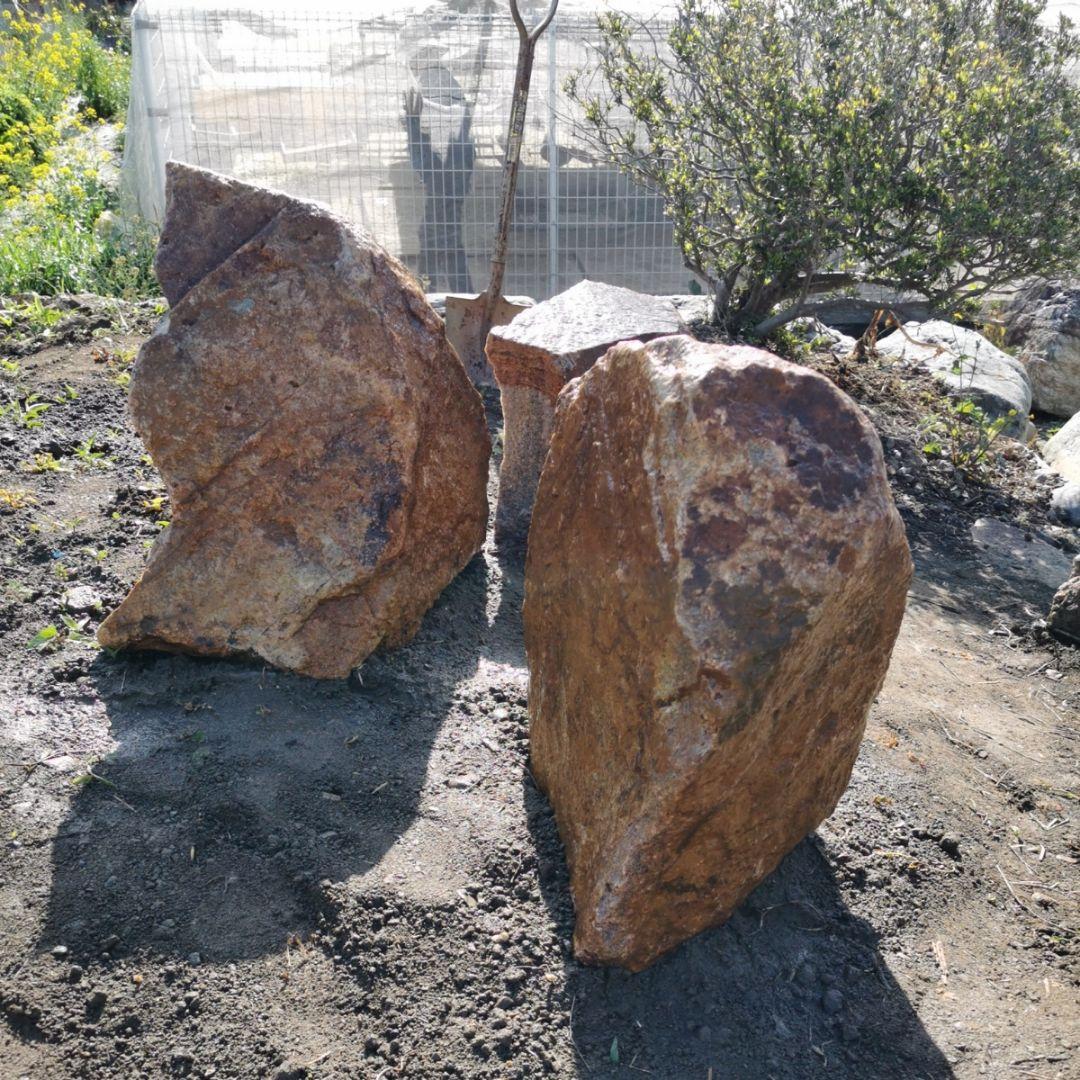 新潟産　黃華石　3石セット　庭石　石　庭　ガーデニング　置物　オブジェ