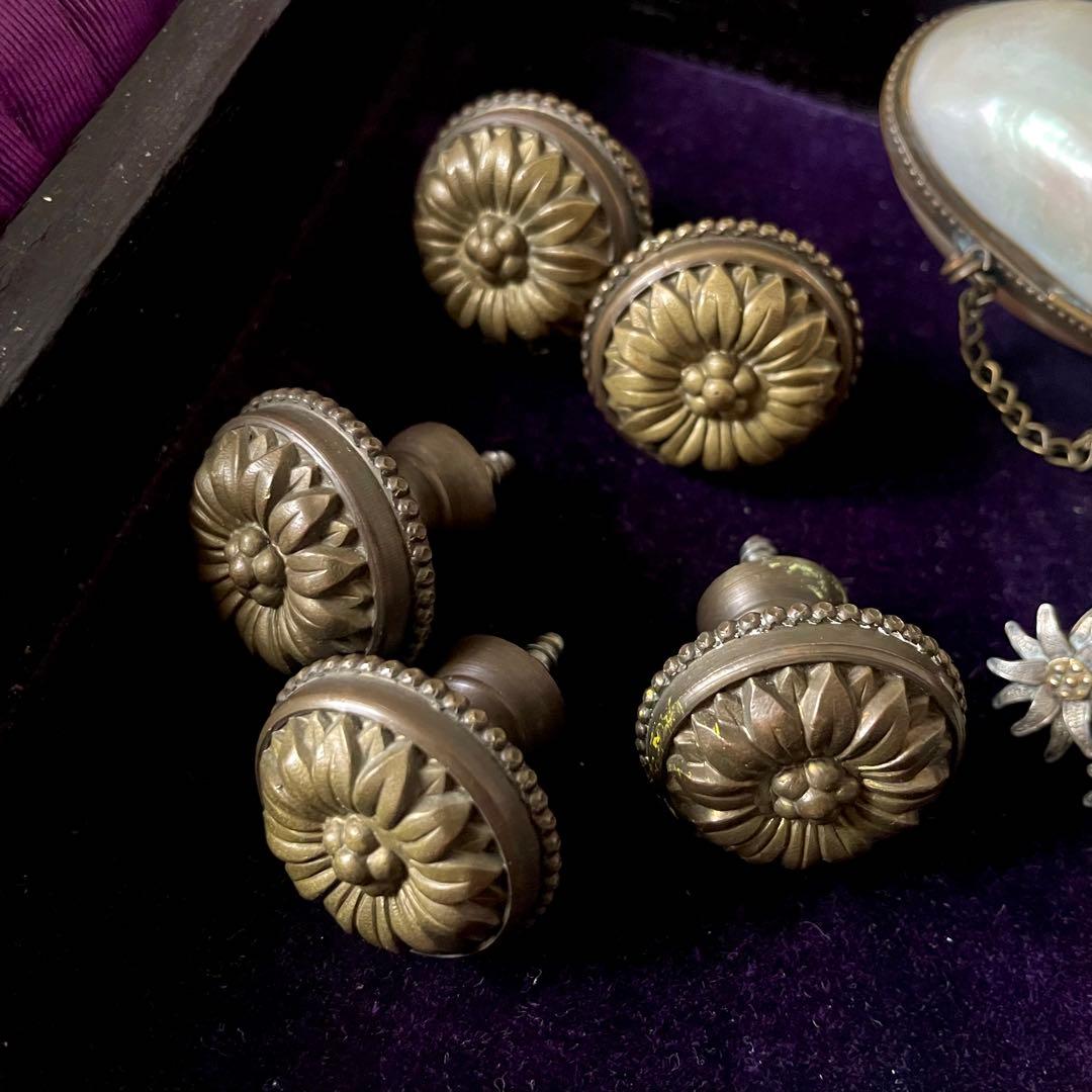 家具用真鍮装飾金具5個セット　19世紀　引き出し用取っ手　フランスアンティーク