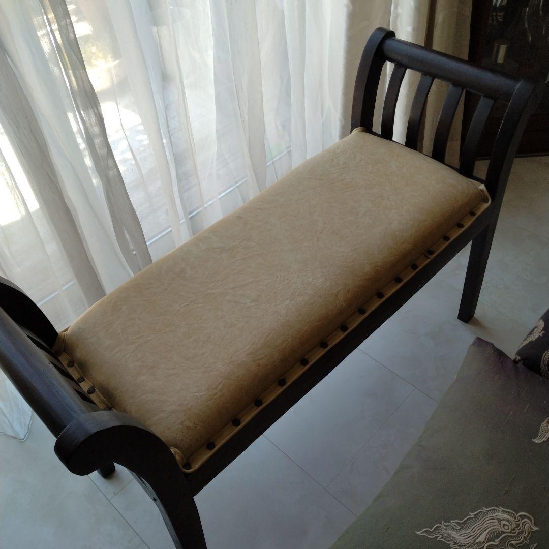 アジアンテイスト革張りベンチ