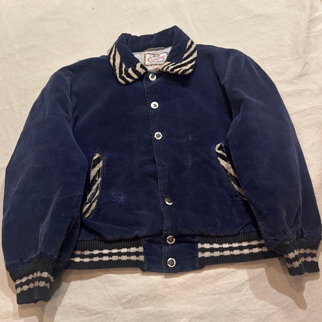 50s VINTAGE コーデュロイ アニマル ゼブラ ジャケット 短丈 ナス紺