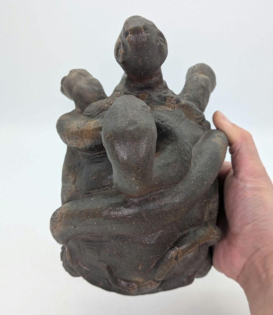 廬山窯 武用君彦 備前焼 干支置物「己巳」 共箱共布 巳年 亀蛇 ヘビ 在銘