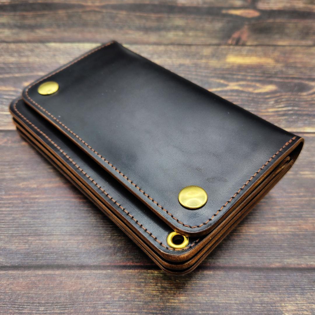 【訳あり値引き】ミドルトラッカーウォレット ホースバット 本革 茶芯ブラック