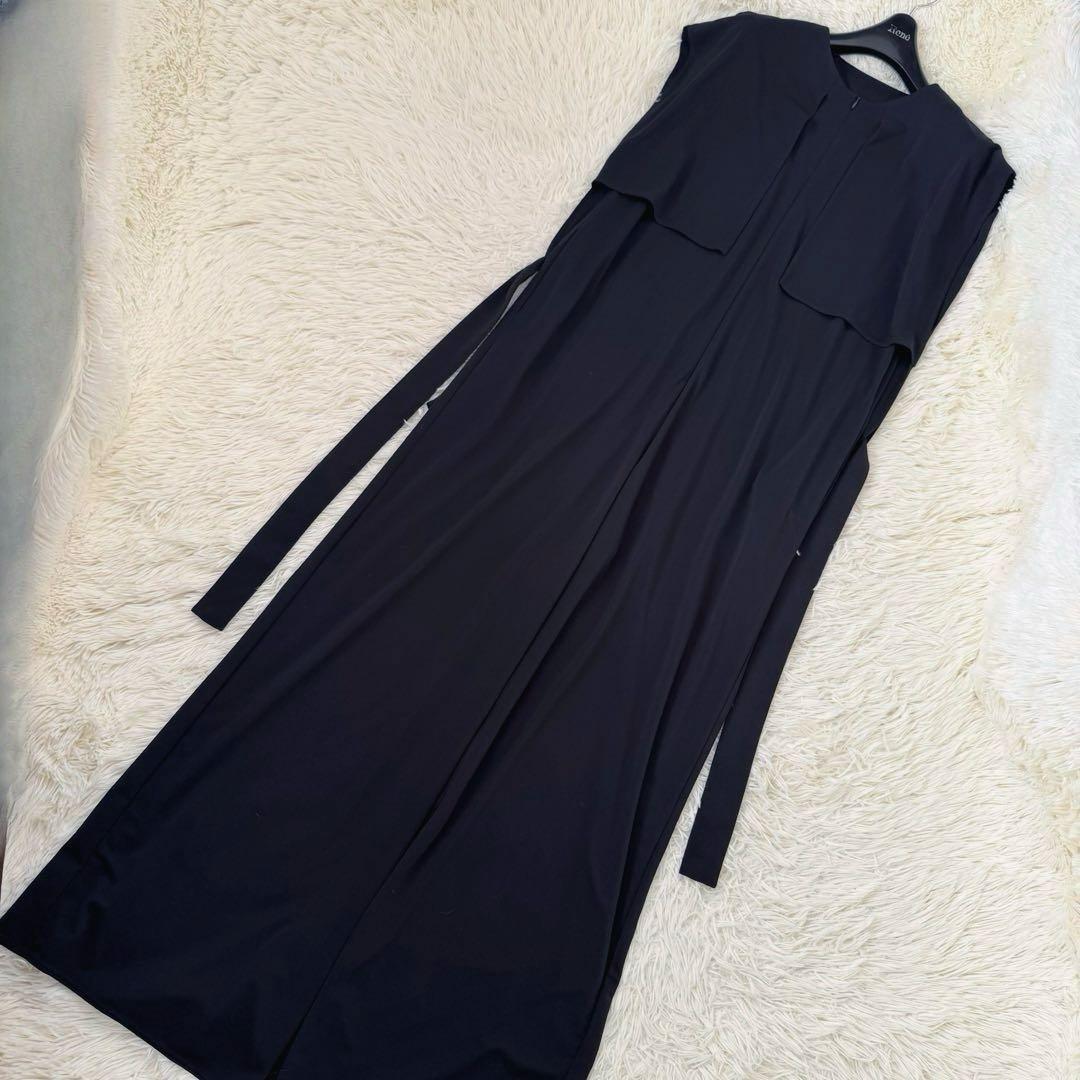 アドーア ドライタッチスムースオールインワンピース 38 レイヤード 黒 ロング