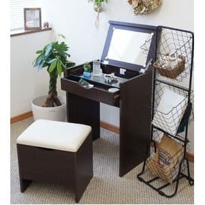 シンプル ドレッサーセット/化粧台・スツールセット 【ダークブラウン】