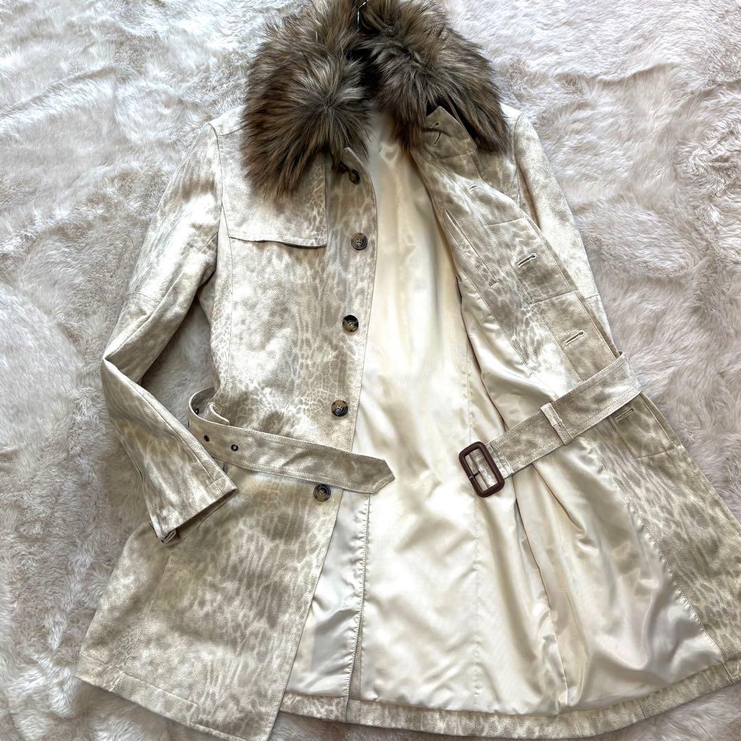 美品L✨トルネードマート ロングコート ファー着脱可 レオパード ベルト 白