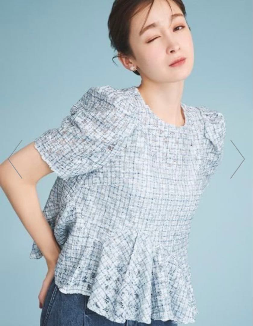 CELFORD ブラッシュドレースペプラムトップス BLU F 美品 タグ無し