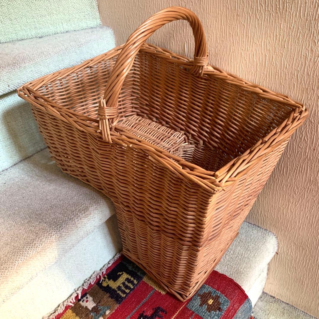 レア　ヴィンテージラタン　かご　階段収納　バスケット　ヴィンテージラタン