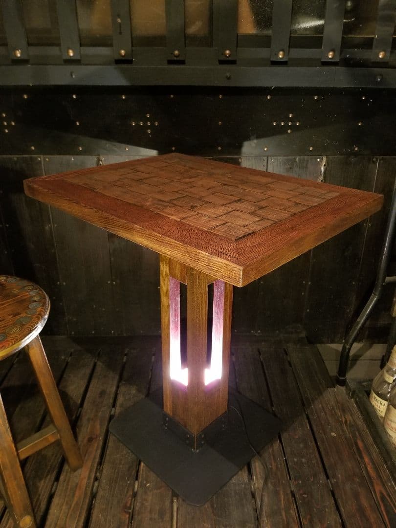 オーダーメイド　デザイナーズ　モダン　アイアン　オーク　サイドテーブル　ランプ