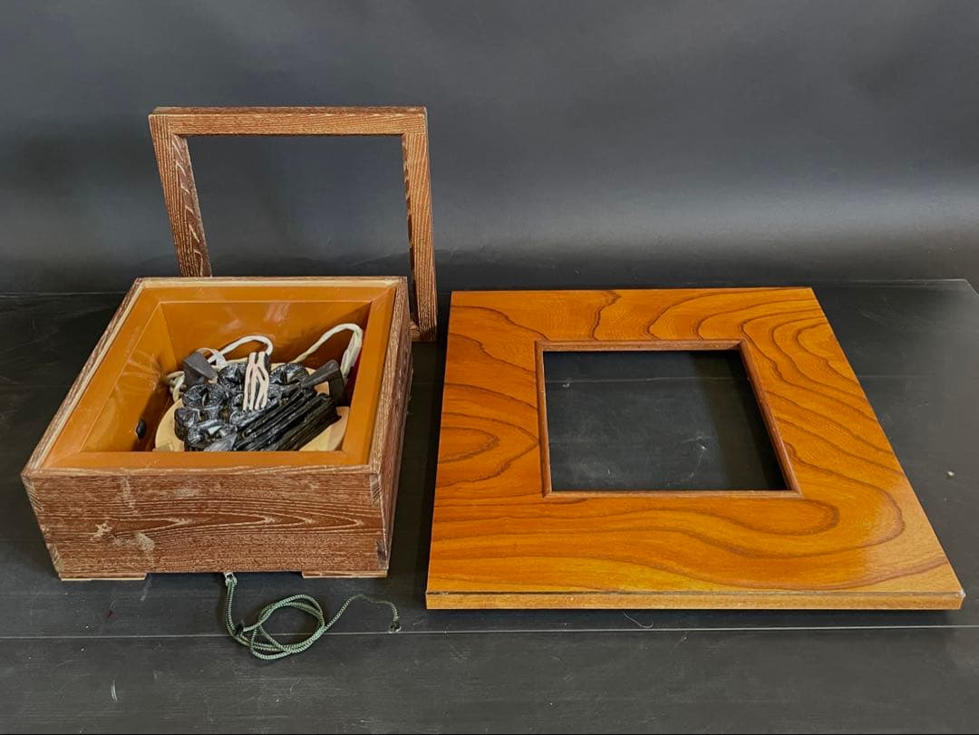 【美品】「母」 置炉 テーブル付 電熱 紙箱 茶道具 和室 レトロ(213F④)