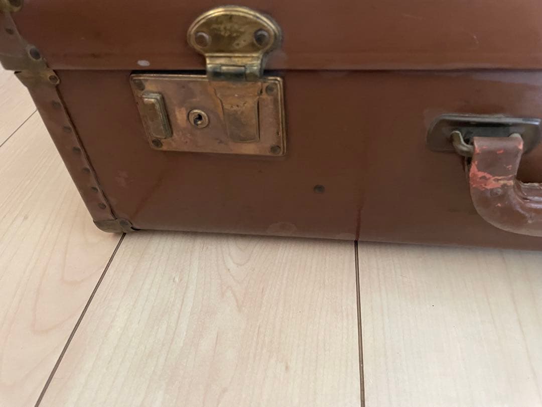 昭和レトロ ヴィンテージ トランク 本革調 内装ブルー 古道具