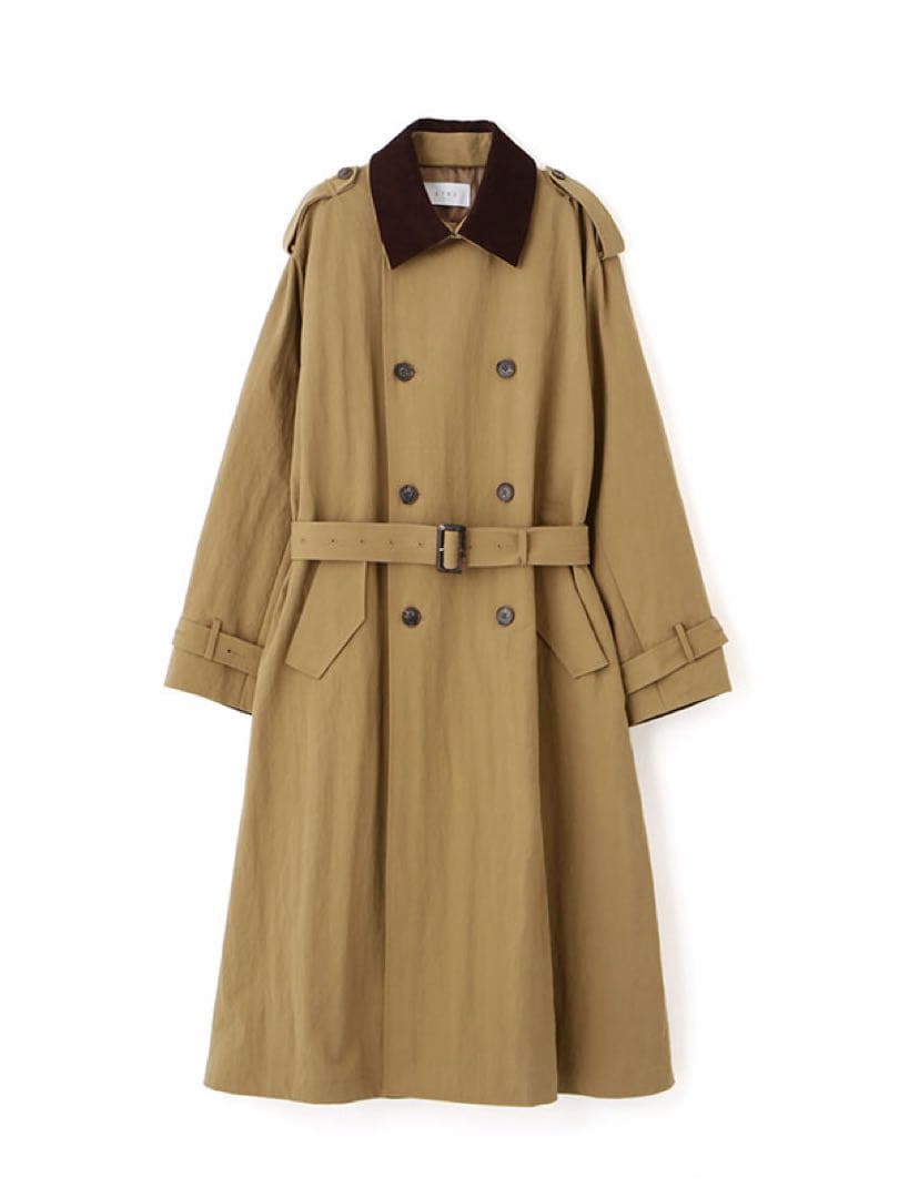 本日のみ限定価格フードストールロングトレンチコート　ベージュS