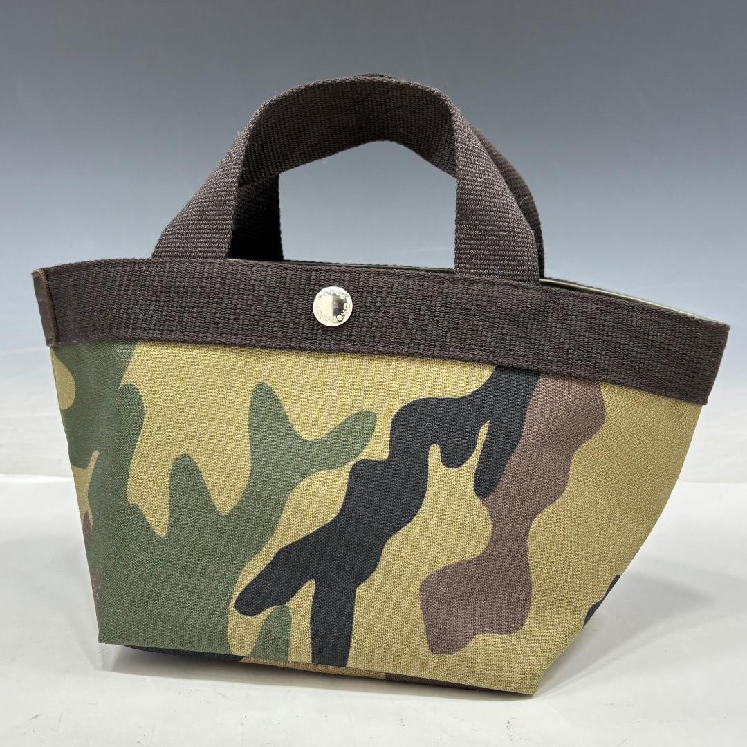 美品【エルベシャプリエ本物】トートバッグ/ミニ/キャンバス/カーキ/カモフラ柄