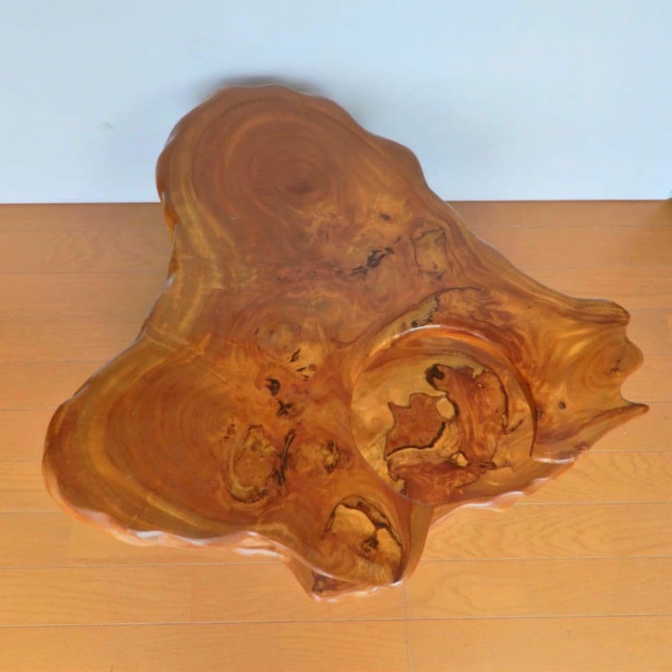 【美品】欅一枚板 移動式テーブルワゴン ローテーブル