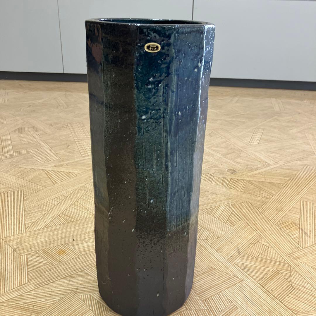 信楽焼傘立て青ガラス面取り