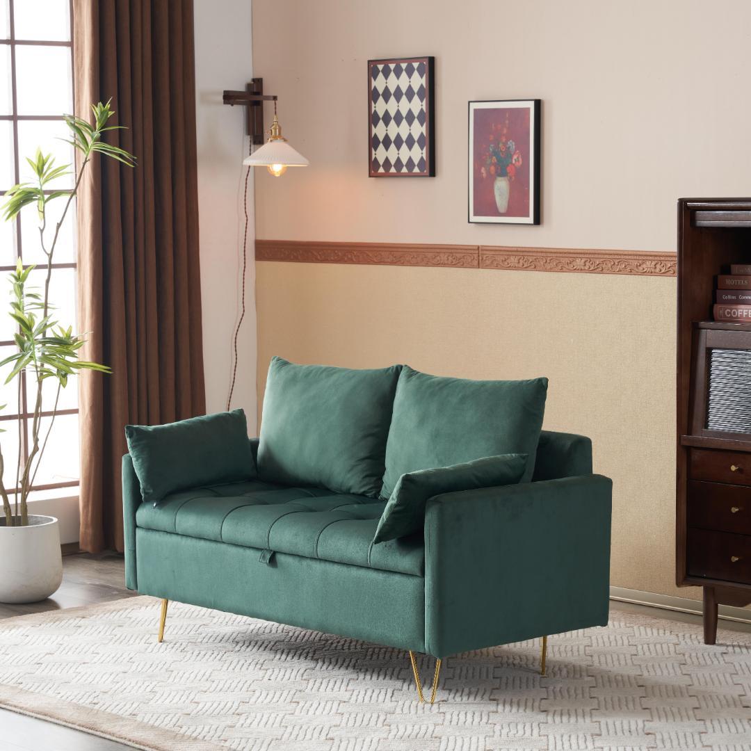 ソファー2人掛けソファ収納付きクッション4個付き金属脚付きカウチソファ多機能