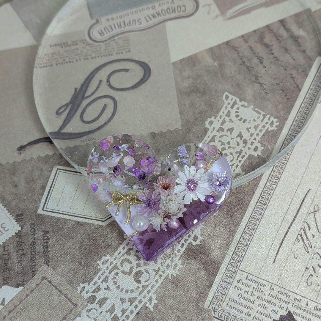 ＃323 花びら✴パープル✴レジンヘアゴムキーホルダーブローチ