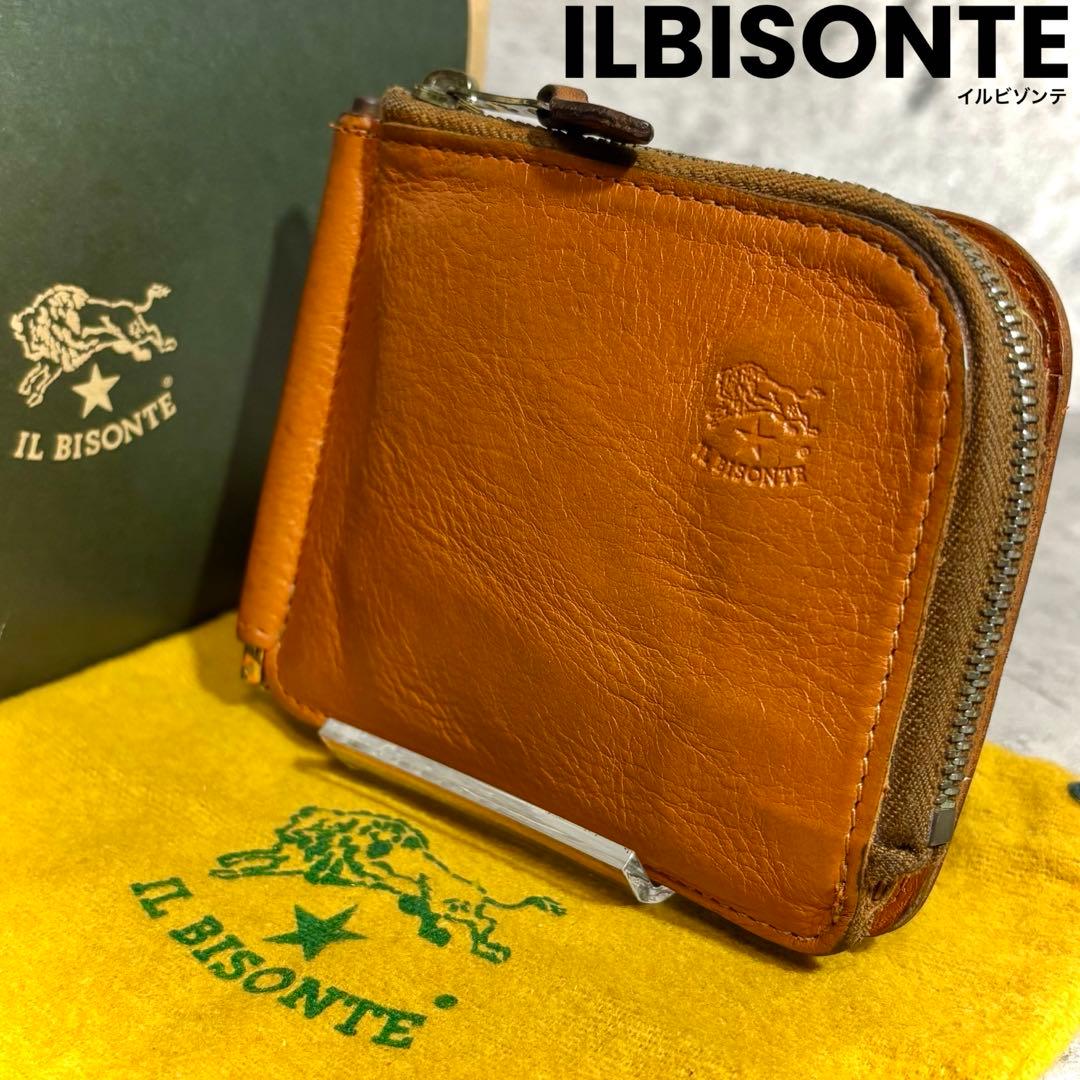 【マネークリップ！】イルビゾンテ ジップケース付 レザー 明茶 カード収納