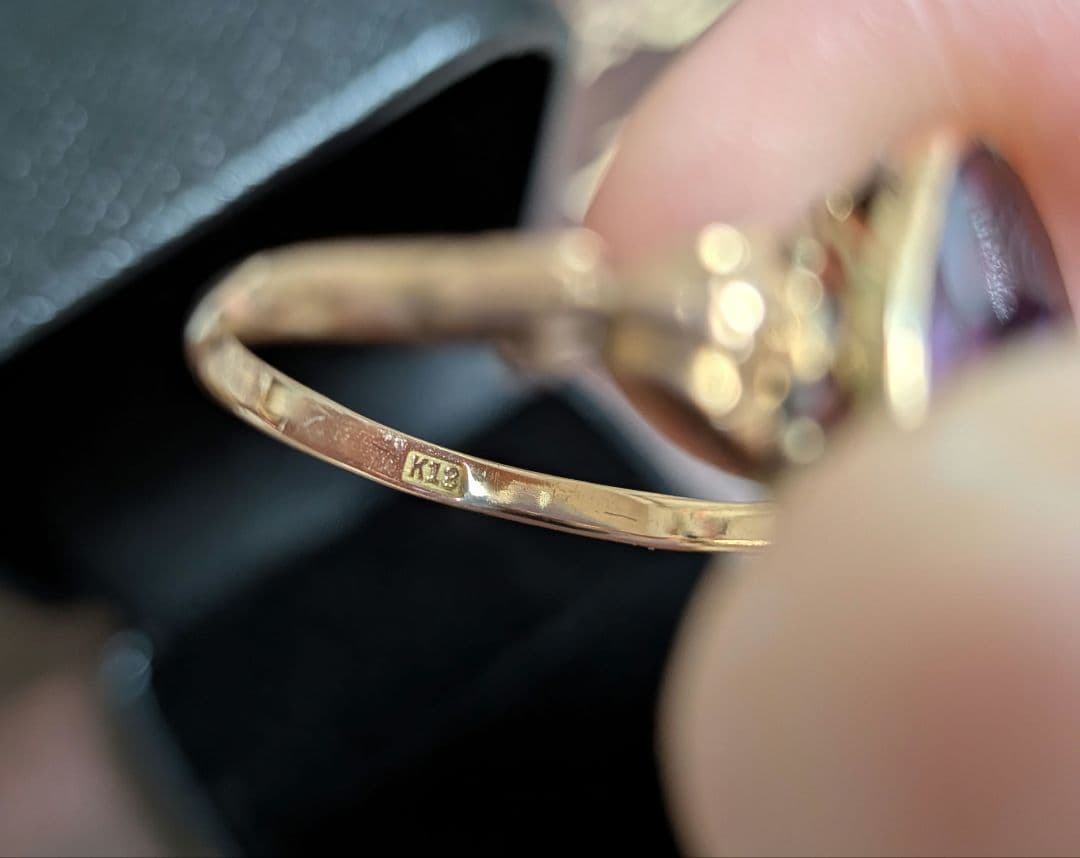 K18 昭和レトロ 紫合成石のアンティーク指輪 13号